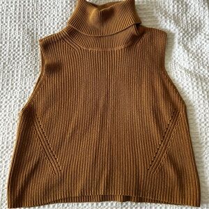 Brown Turtleneck Sleeveless Sweater